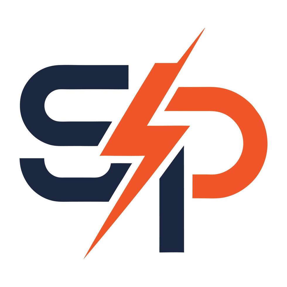 Electric power logo with SP initials and orange bolt vector