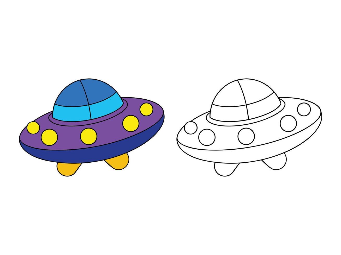Colorful UFO spaceships flying cartoon alien objects outer space vector