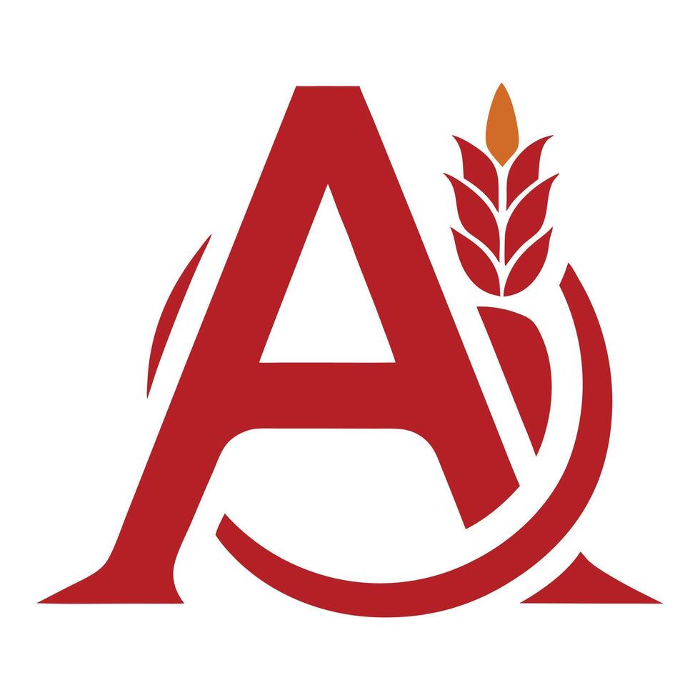 Bold letter A with wheat leaf and curved red tail vector