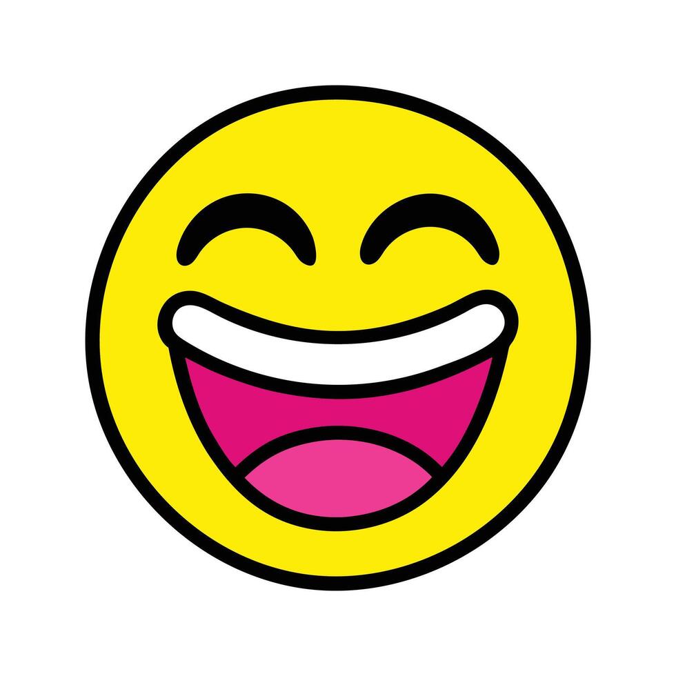 Laughing emoji face cartoon happy mood expression joy yellow circle vector