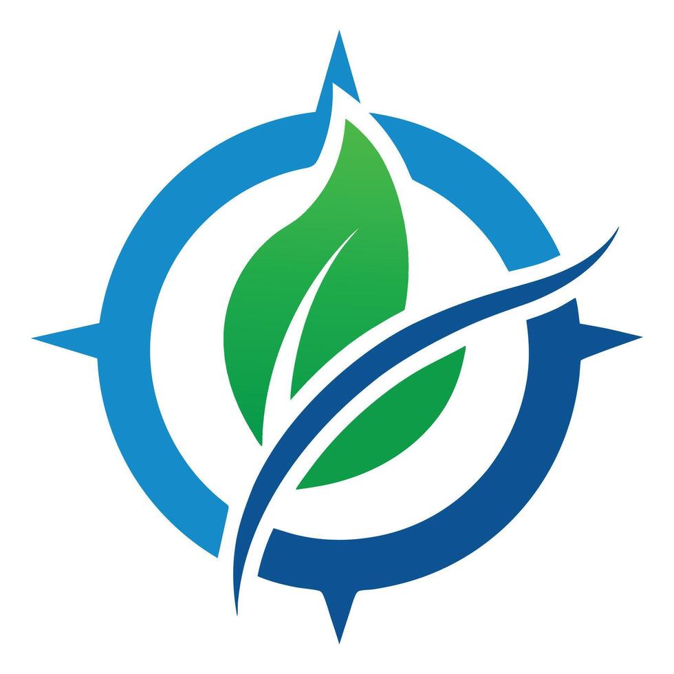 Eco leaf compass logo in circular design nature guide symbol vector