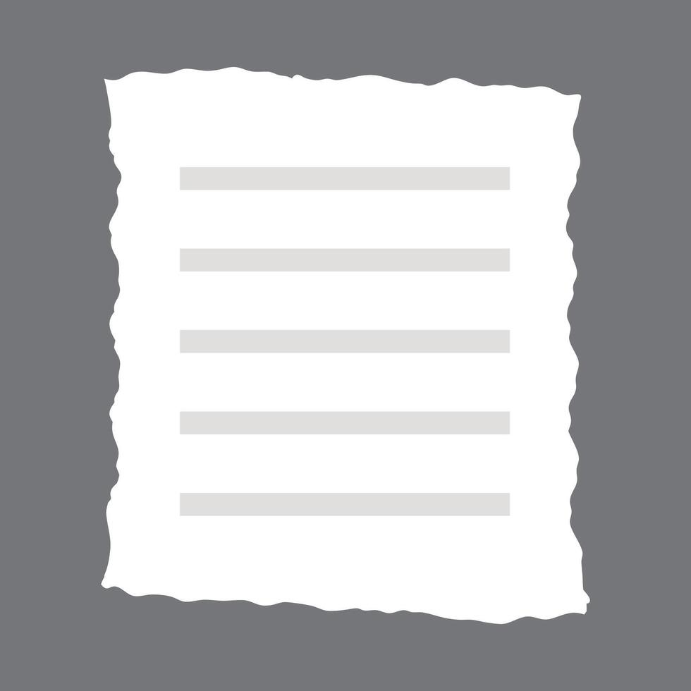 Torn paper document lines ripped sheet file text icon vector