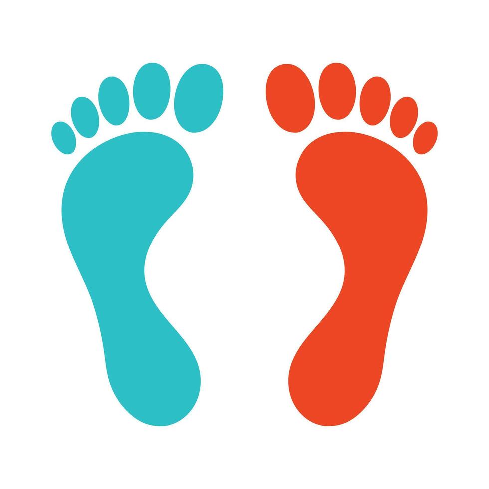 Footprint pair icon blue red human steps barefoot path walk print vector