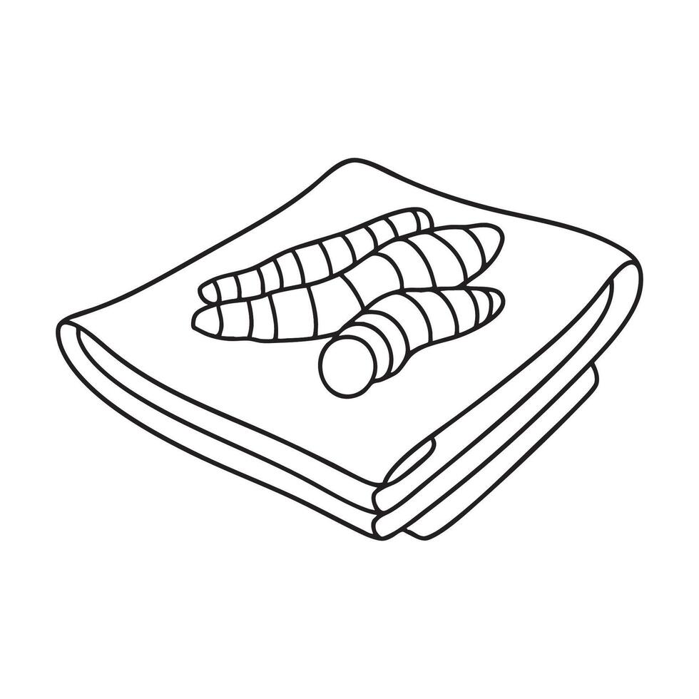 A turmeric root near a neatly folded napkin vector