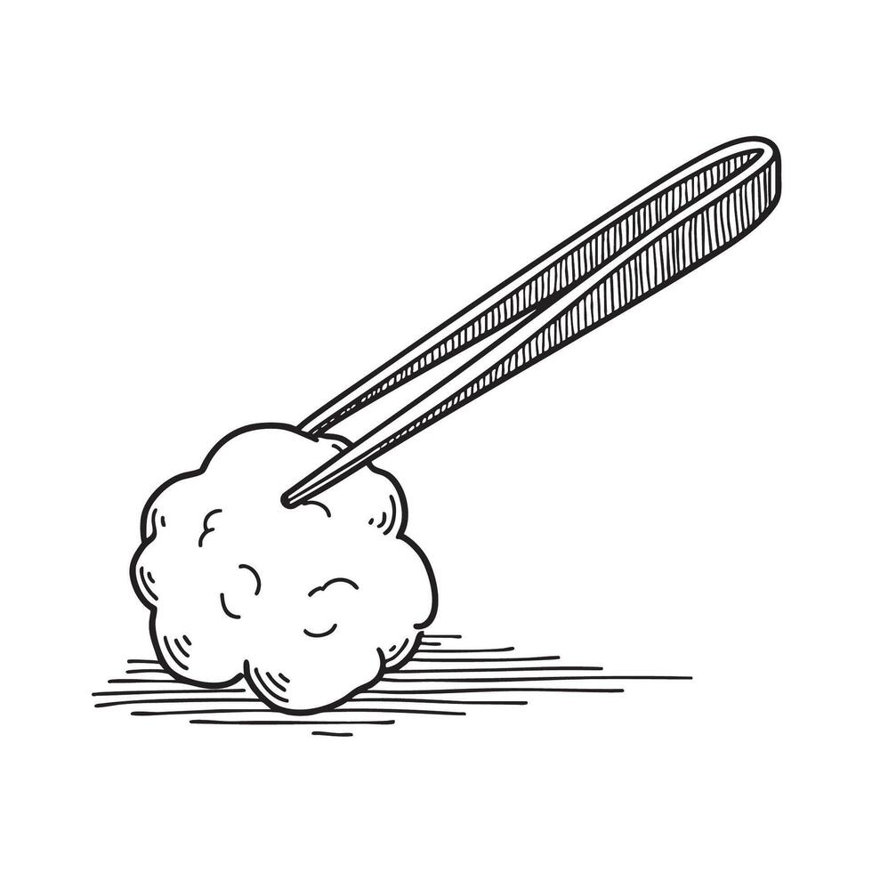 Tweezers placed beside a cotton piece on the table vector