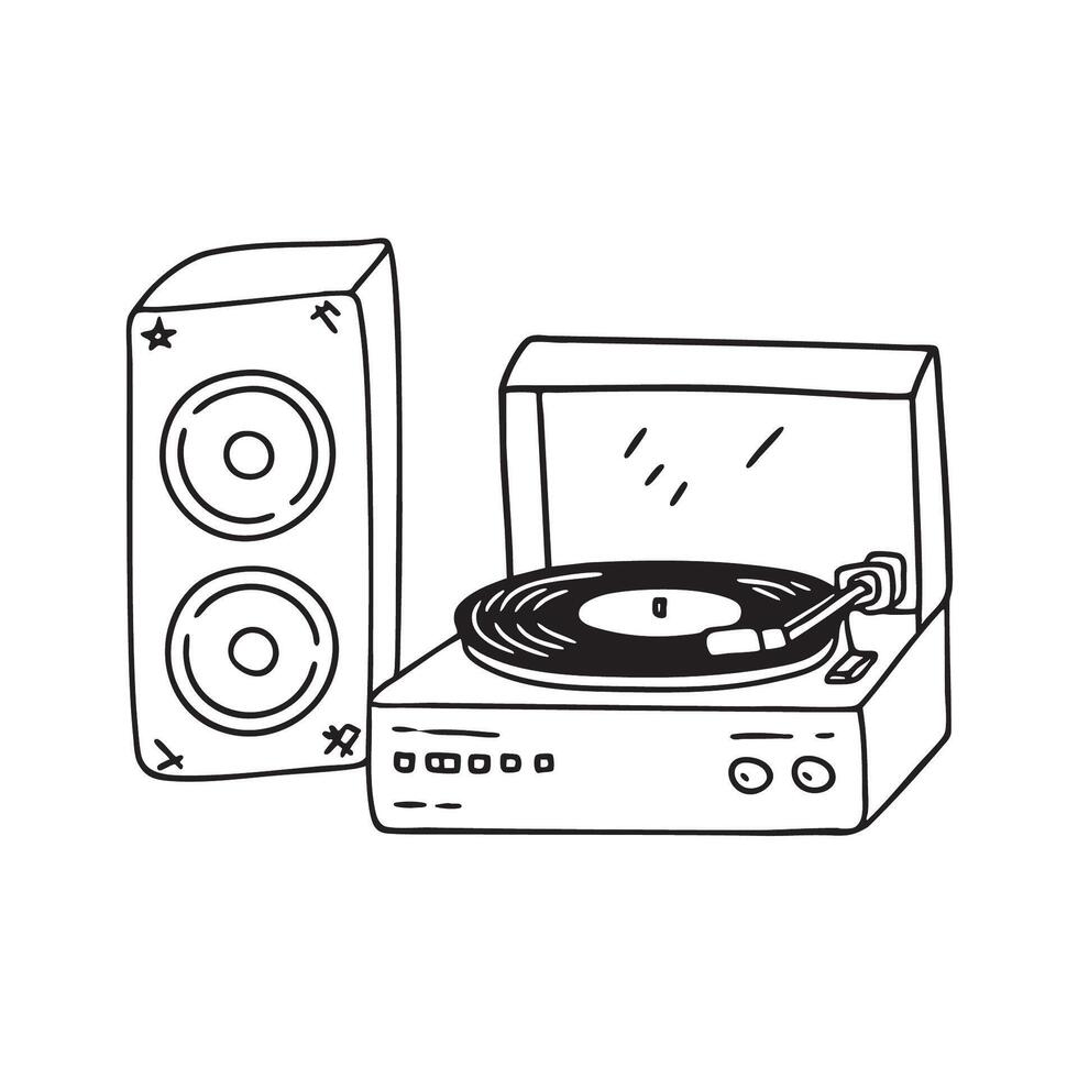 A turntable next to a collection of old speakers vector