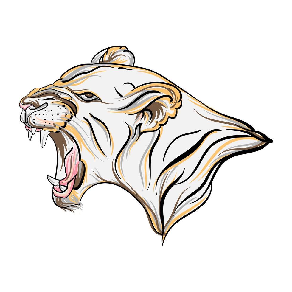Illustration of a tiger head roaring with open mouth. vector