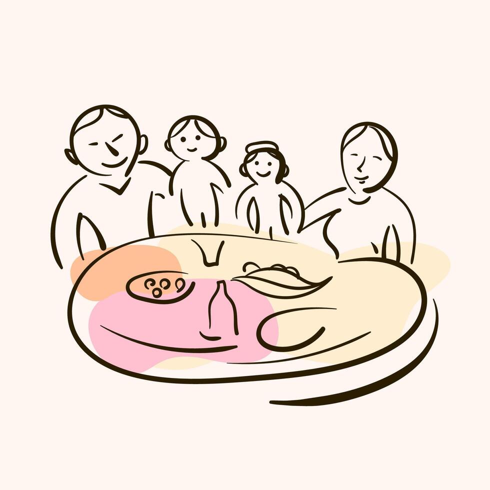 hand draw family celebration art illustration vector