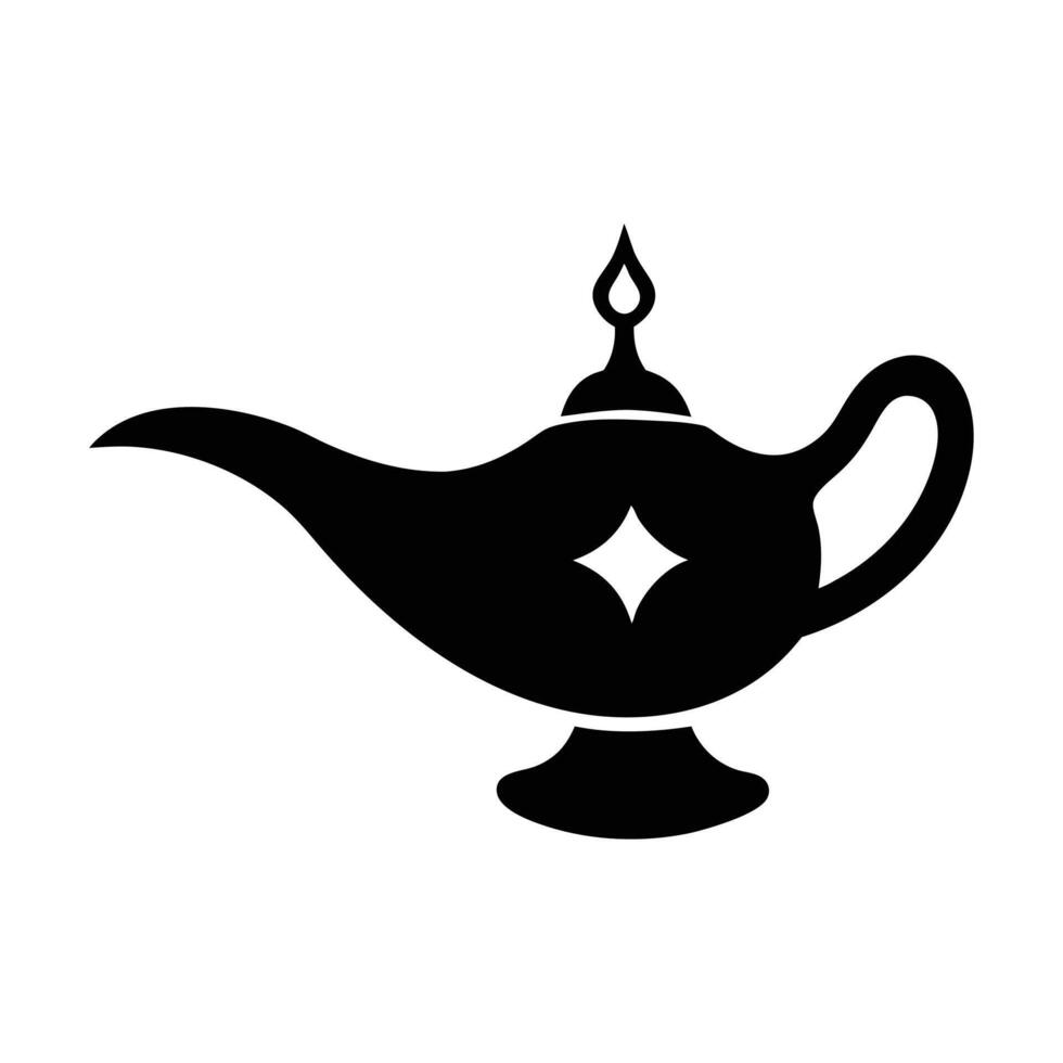Magic genie lamp silhouette icon with fantasy wish legend mystery vector