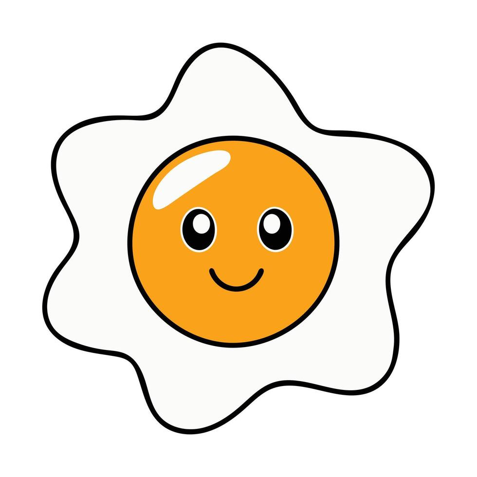 Happy smiling fried egg icon breakfast cartoon food face yellow vector