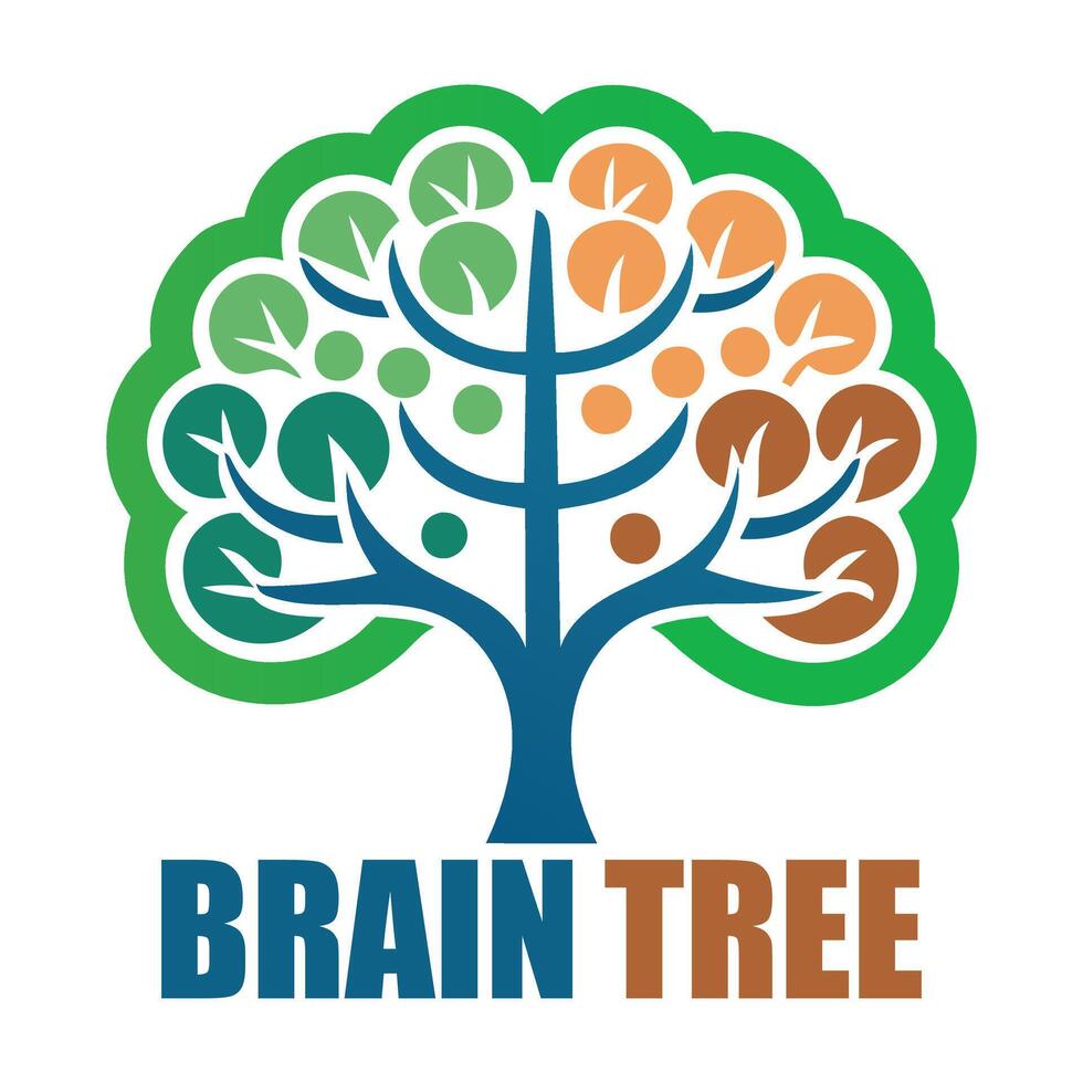 Brain tree logo with colorful branches educational symbol concept design vector