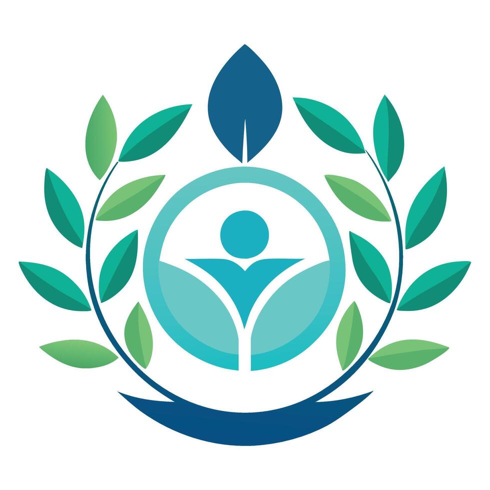 Eco friendly green leaf wellness logo with people and nature vector