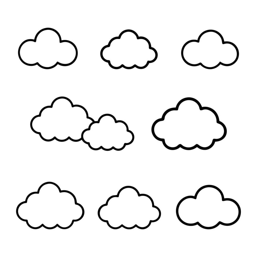 Multiple fluffy cloud icons in various shapes weather forecast set vector