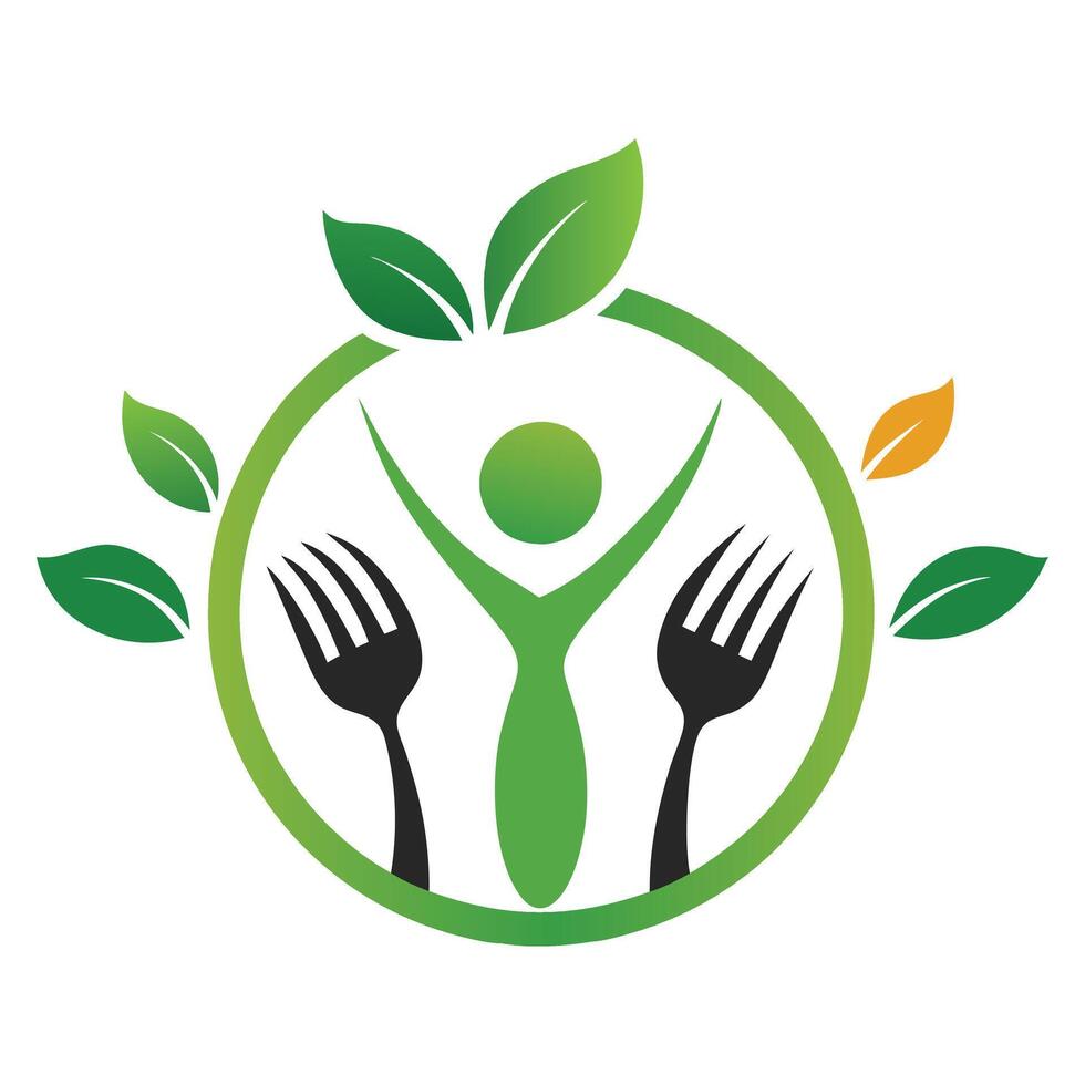Organic nature logo with leaf fork spoon person and eco circle vector