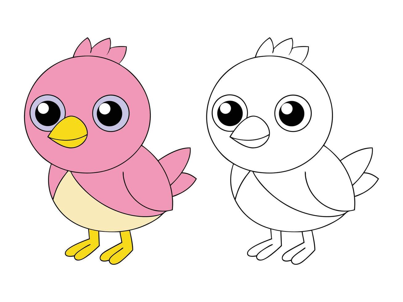 Pink bird cartoon character with wings and big cute eyes vector
