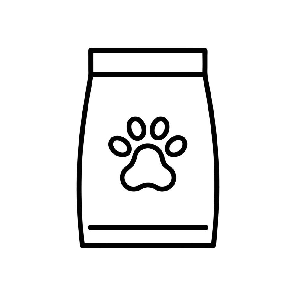 Pet food package with paw symbol in simple black icon vector
