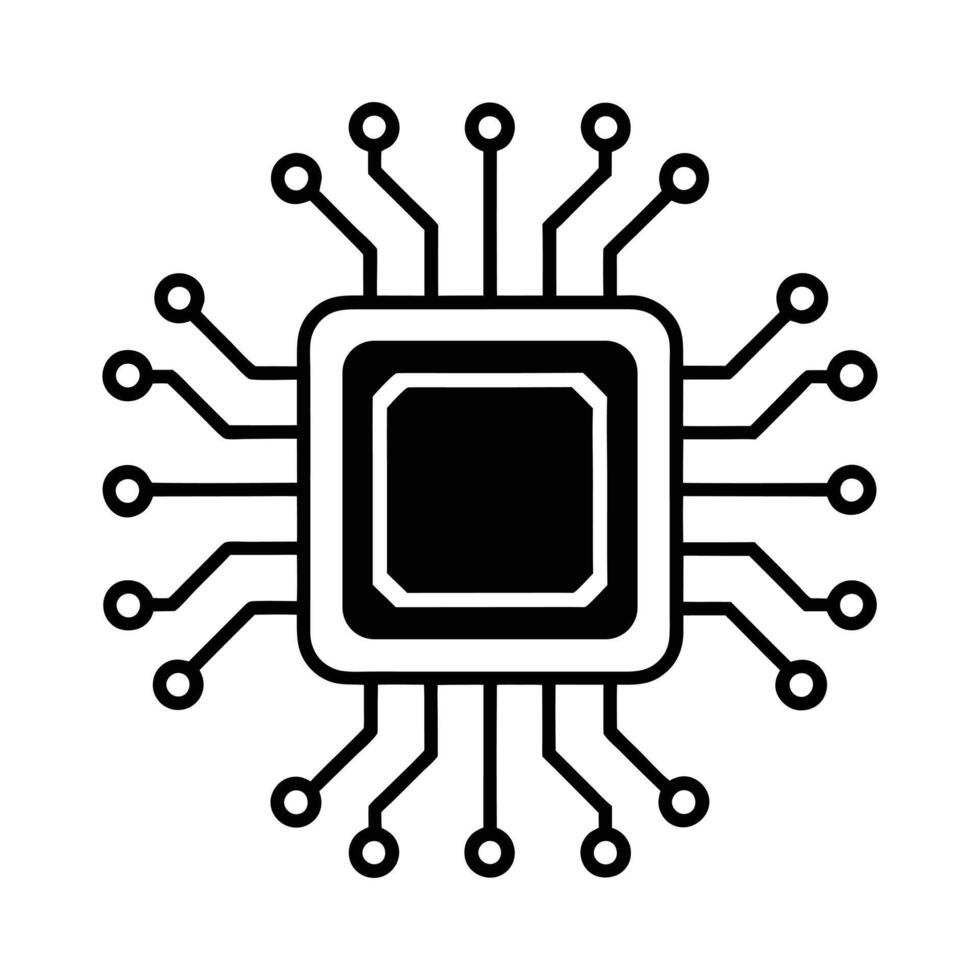Microchip processor icon digital circuit board computer technology electronics system vector
