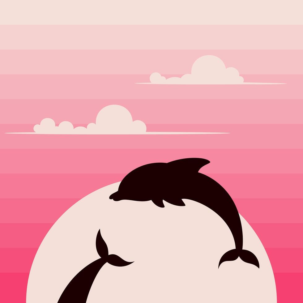 dolphins silhouette on sunset vector