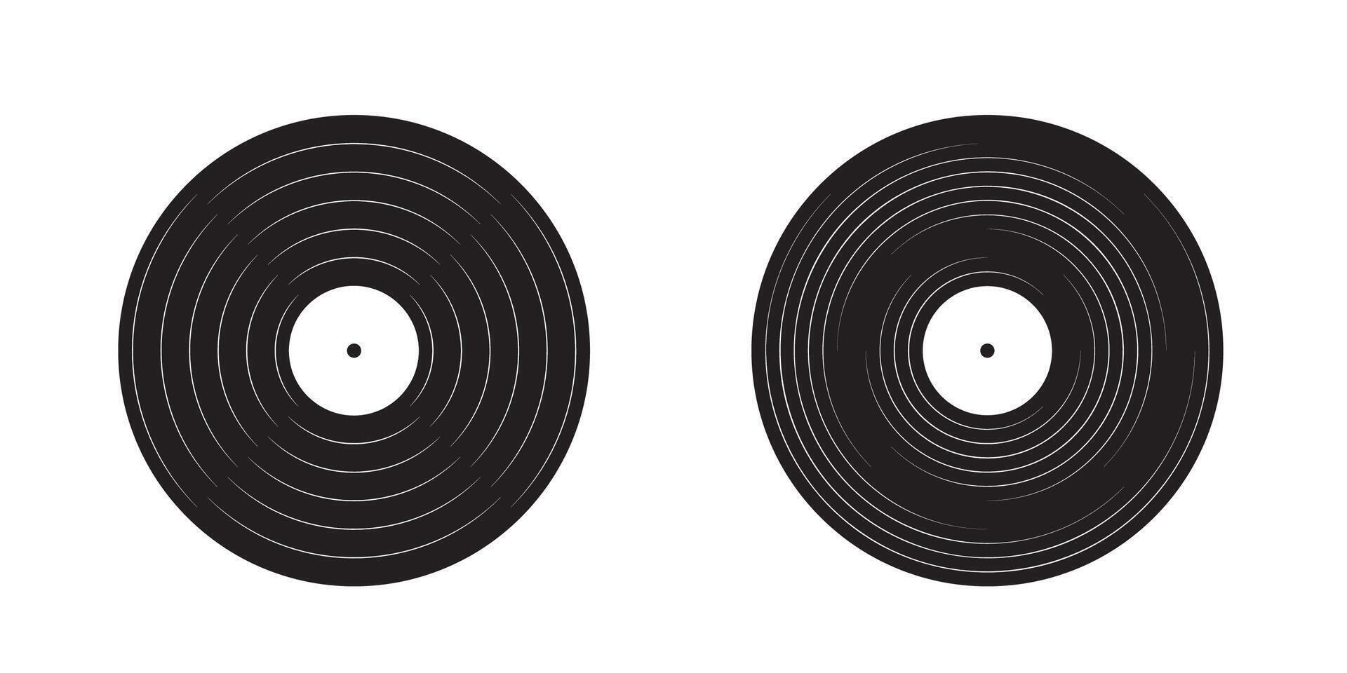Vintage music record icons set LP discs and DJ equipment for retro party mood Nostalgic 70s 80s 90s style graphic isolated on white vector