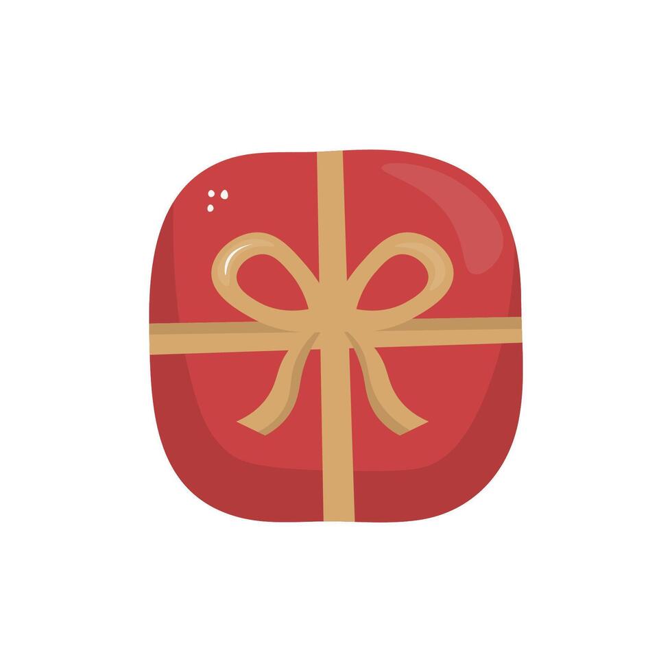 red gift box with yellow ribbon and bow in hand drawn style on white background. Festive clipart for holiday decor, cards, stickers, and print. vector