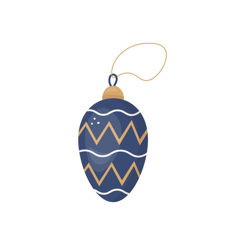 dark blue Christmas tree ornament with zigzag patterns in a hand drawn style on a white background. Festive decoration perfect for holiday design, printing, cards, and decorations. vector