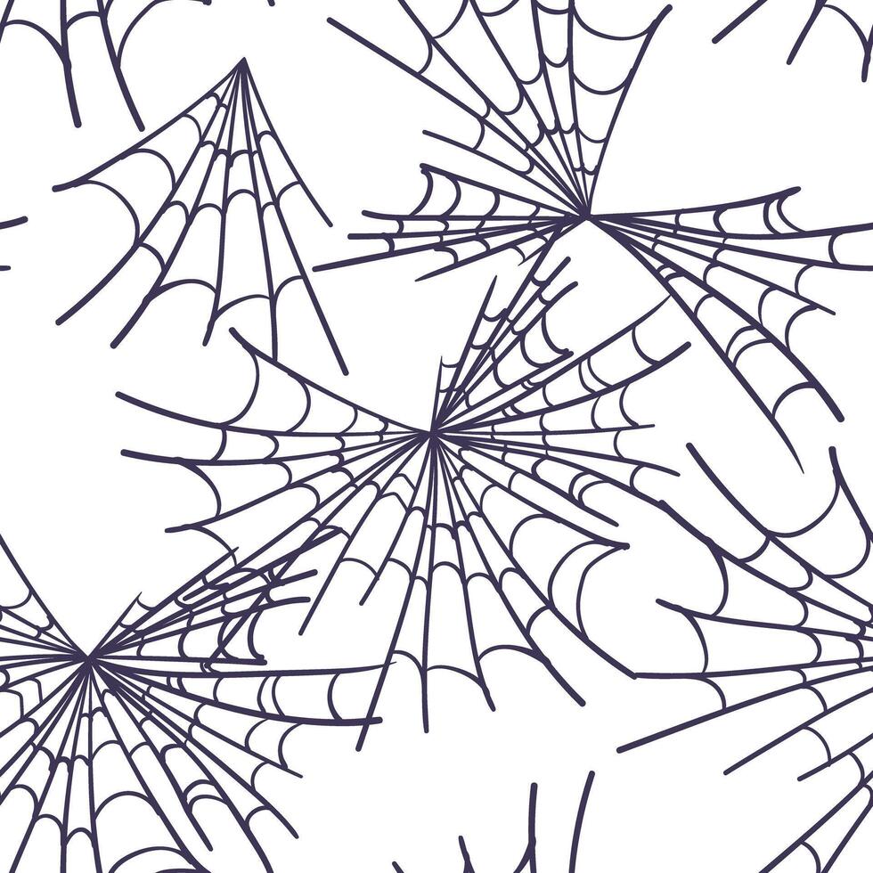 seamless pattern with spider web on white background. Minimalistic Halloween background. Spider web in sketch technique. vector