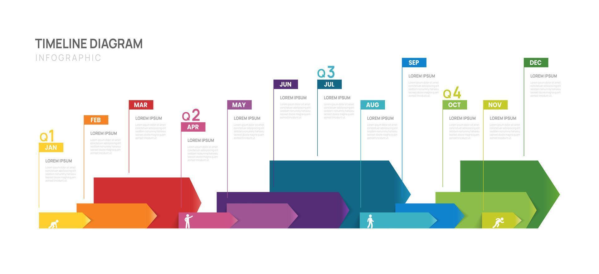 Modern business timeline infographic template with calendar, Arrow Gantt chart, and presentation diagram. vector
