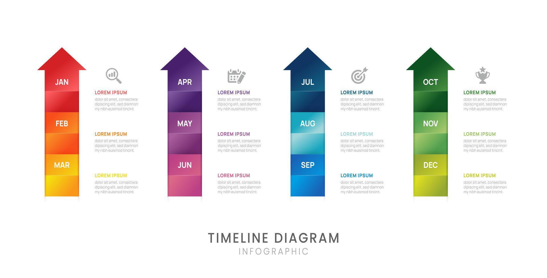 Business step timeline infographic arrow template. Modern milestone element roadmap diagram calendar and 4 quarter topics, infographics. vector