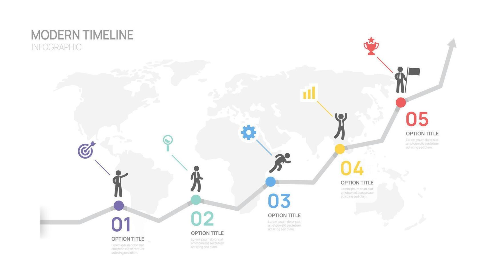 timeline Infographics arrow line symbol for world business 5 steps to success template. vector