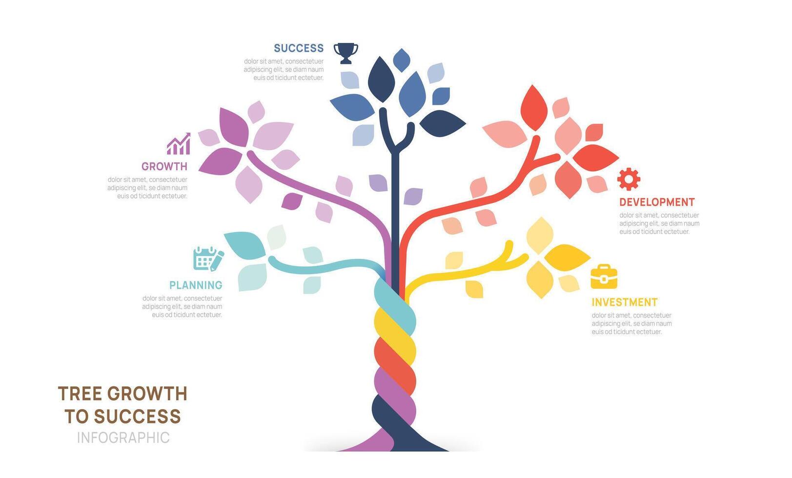 Tree of Success business infographic growth strategy steps, timeline template vector