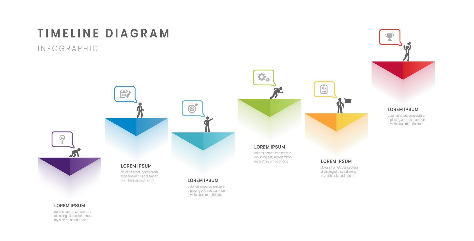 Business roadmap timeline infographic with 6 milestones triangle elements, diagram, and icon. vector