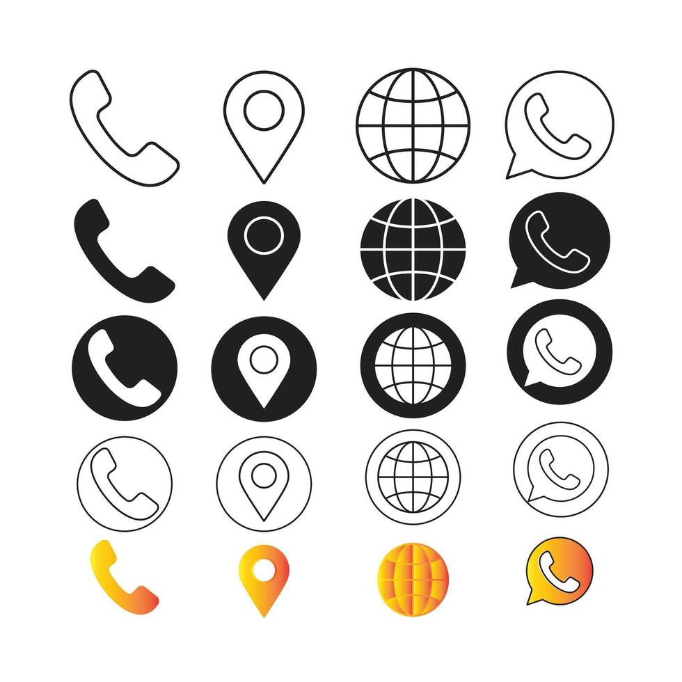 phone icon set, Contact Information Icons Phone Location Globe and Chat Bubble Set vector