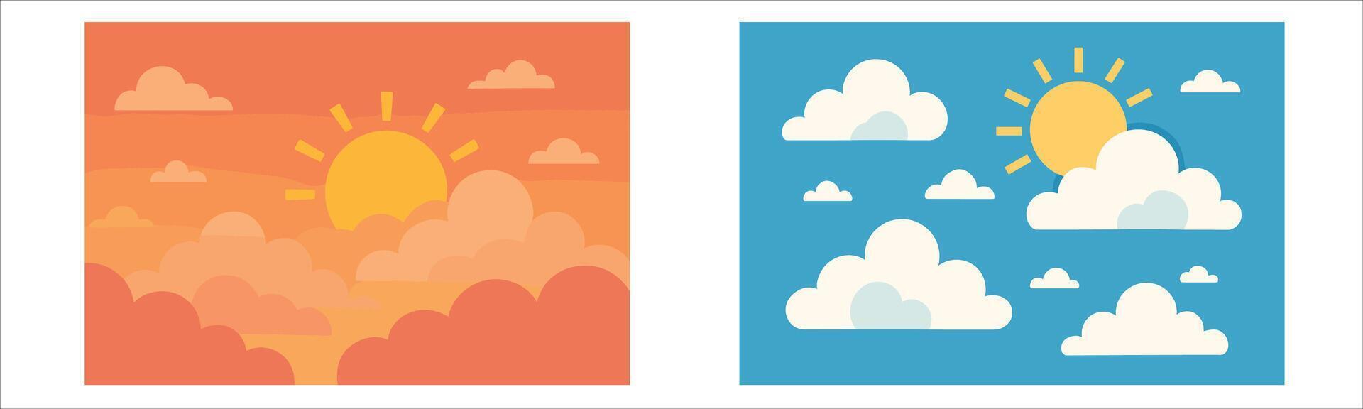 Sunrise and Daytime Sky Illustration with Clouds and Sun vector