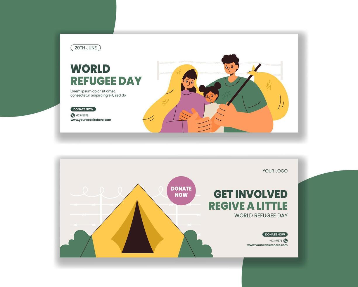 World Refugee Day Horizontal Banner Template with Flat Cartoon Style Illustration vector