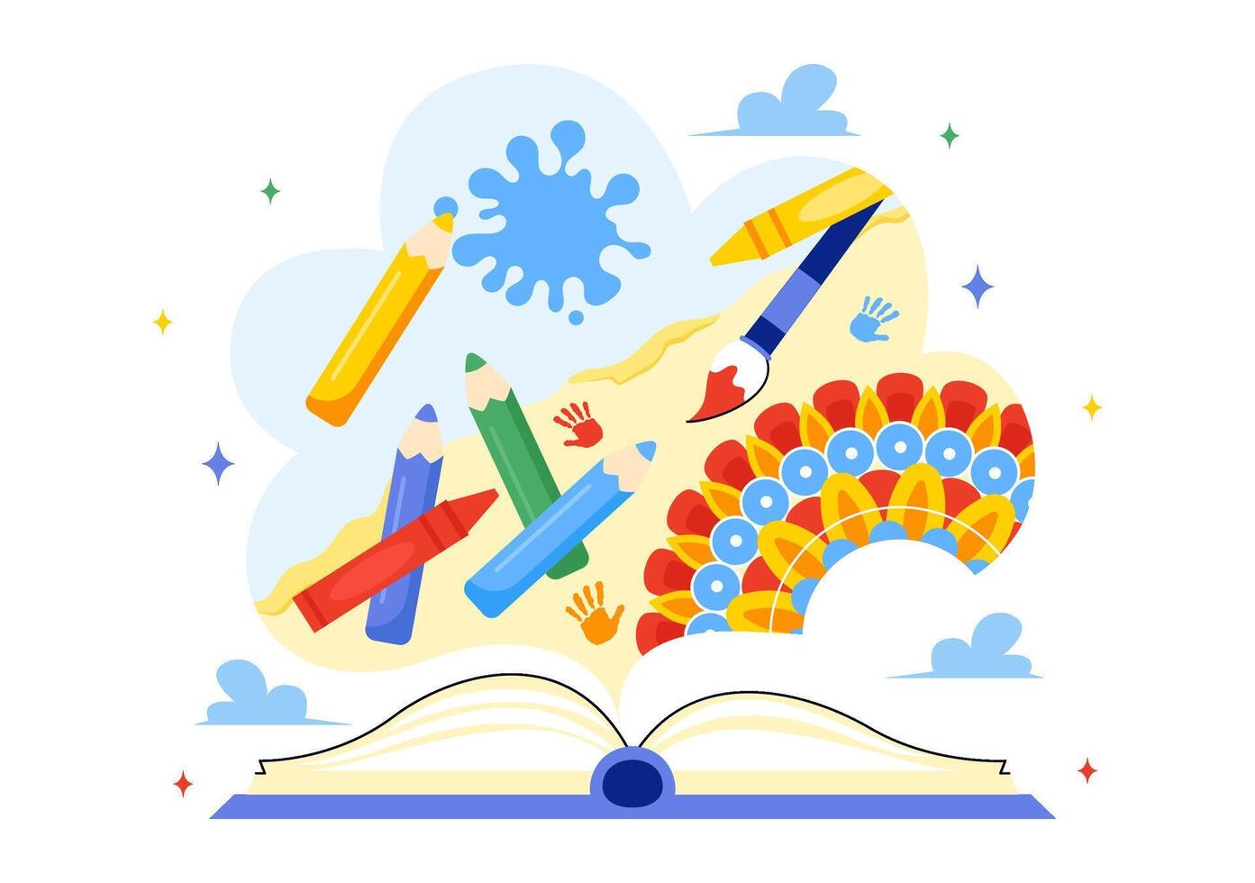 Flat Cartoon of Drawing Tools for National Coloring Book Day on August 2nd vector
