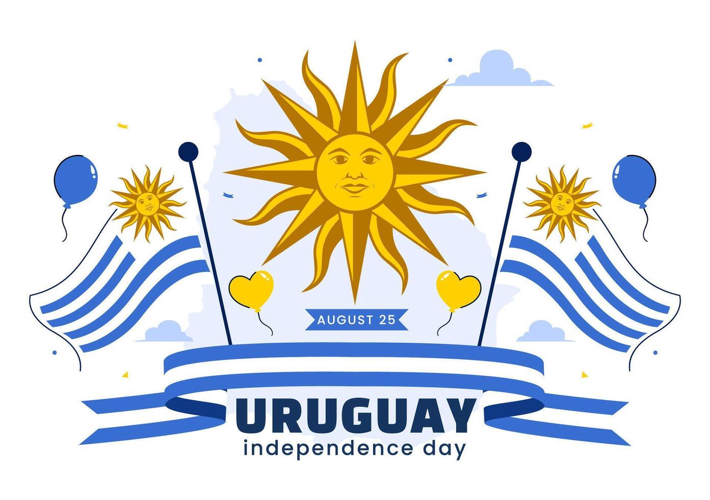 Illustration of Uruguay Independence Day Celebration with Flat Style Flag and Ribbon vector