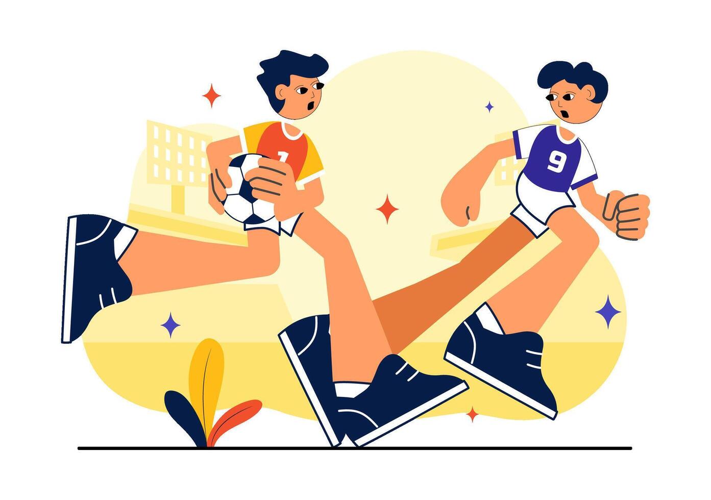 Flat Cartoon Illustration of Handball Game with Player Making a Goal vector
