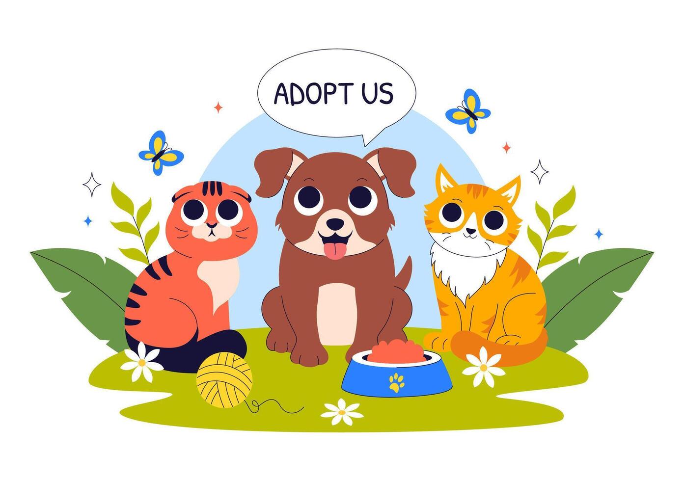 Animal Shelter Illustration Featuring Dog and Cat Adoption in a Friendly Flat Background vector