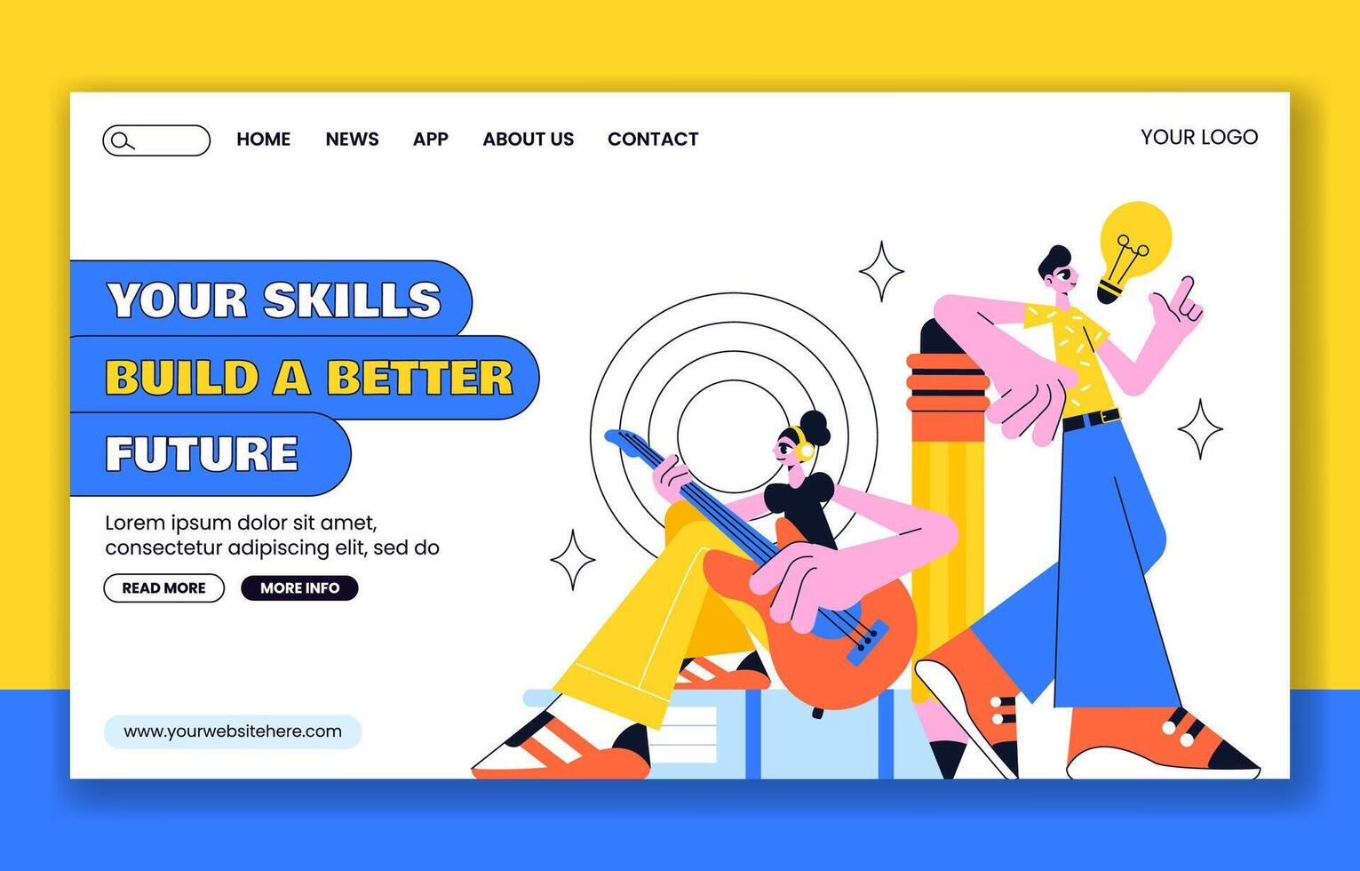 Flat Cartoon Background for Social Media Landing Page Template on World Youth Skills Day vector