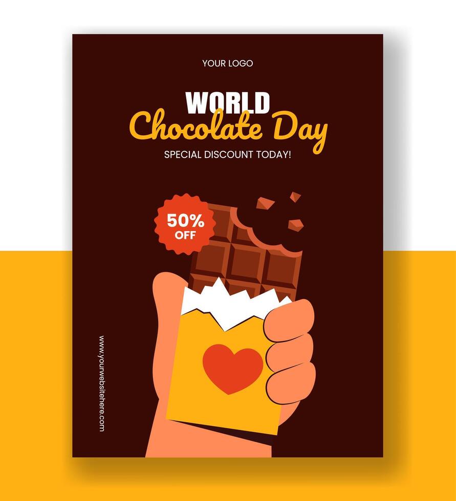 Flat Style World Chocolate Day Vertical Poster Template for Social Media with Cartoon Background vector