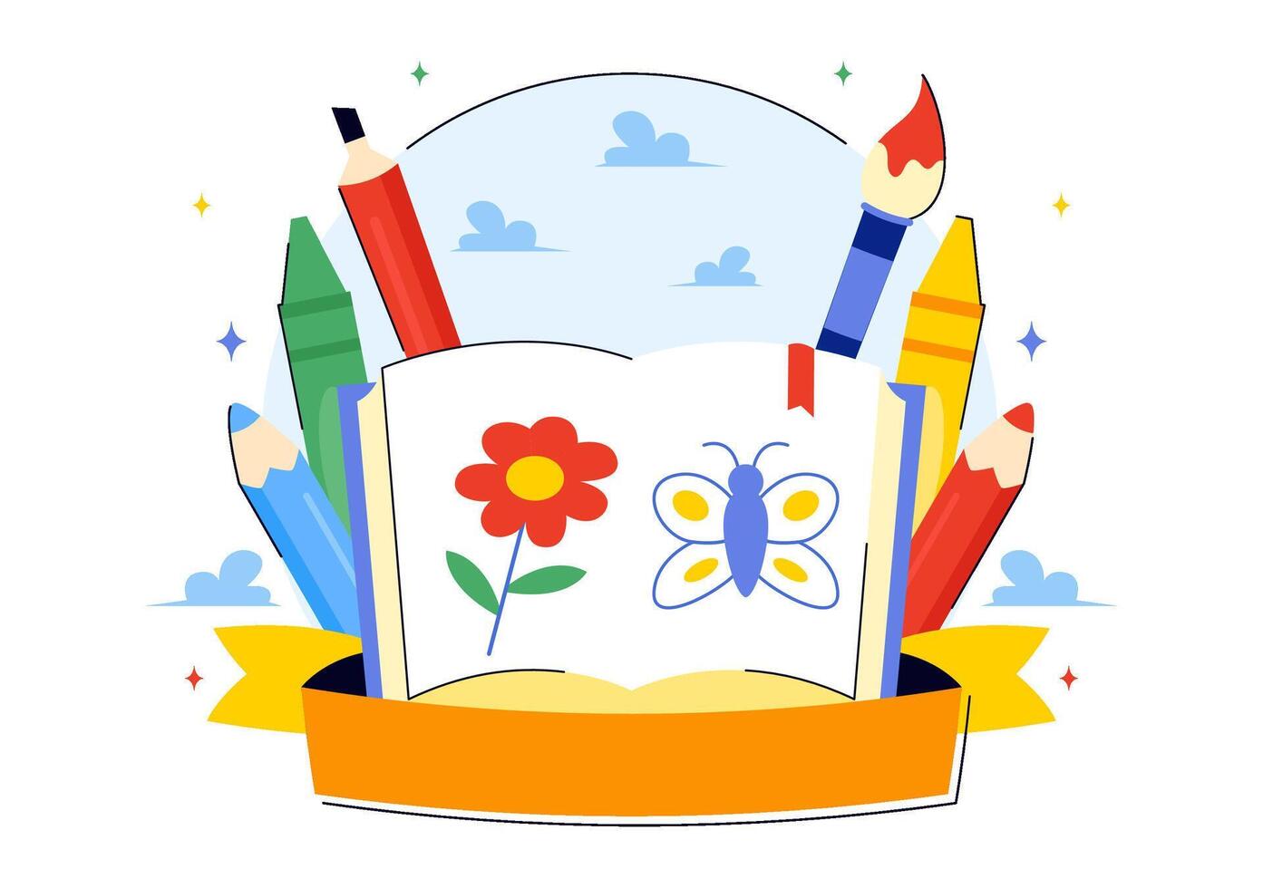Creative Drawing for National Coloring Book Day in a Fun Flat Style Background vector
