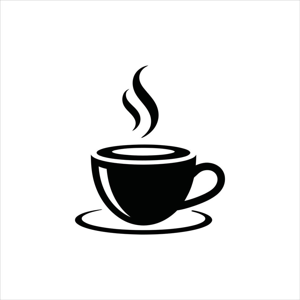 Elegant Black Coffee Cup Silhouette with Steam Icon vector