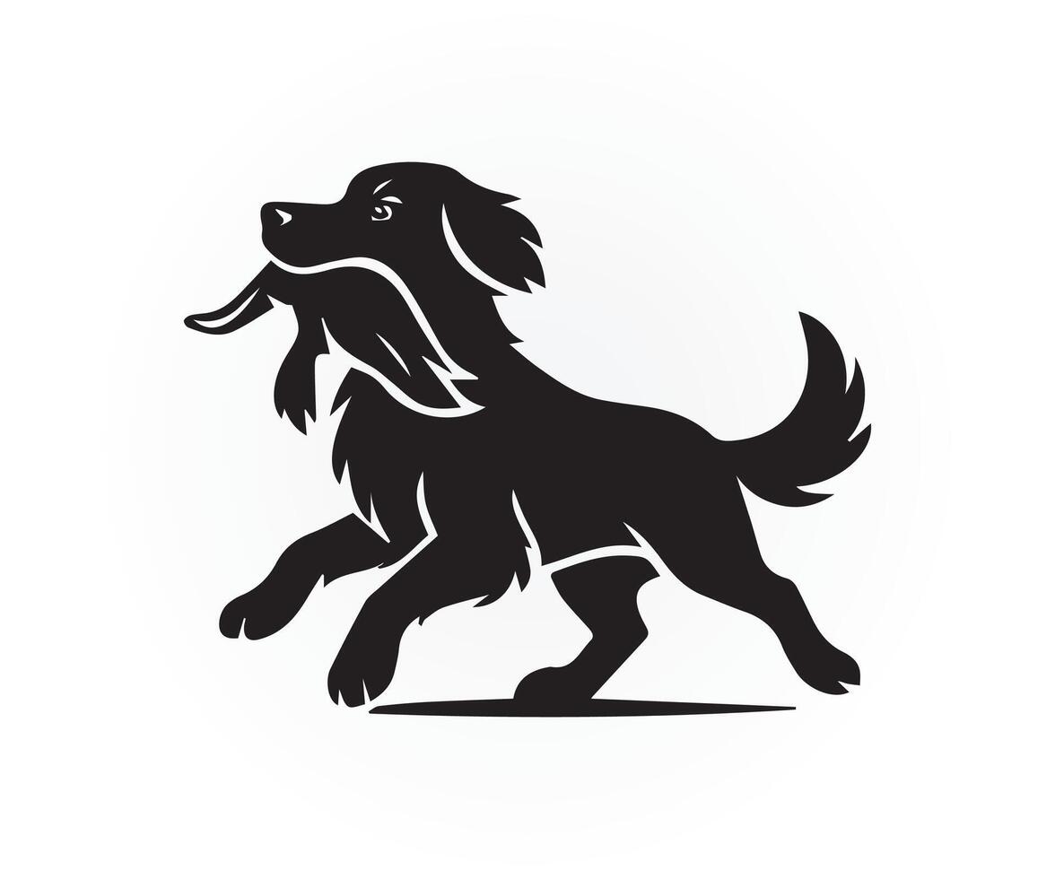 hunting dog illustration, black and white dog with a duck in its mouth vector