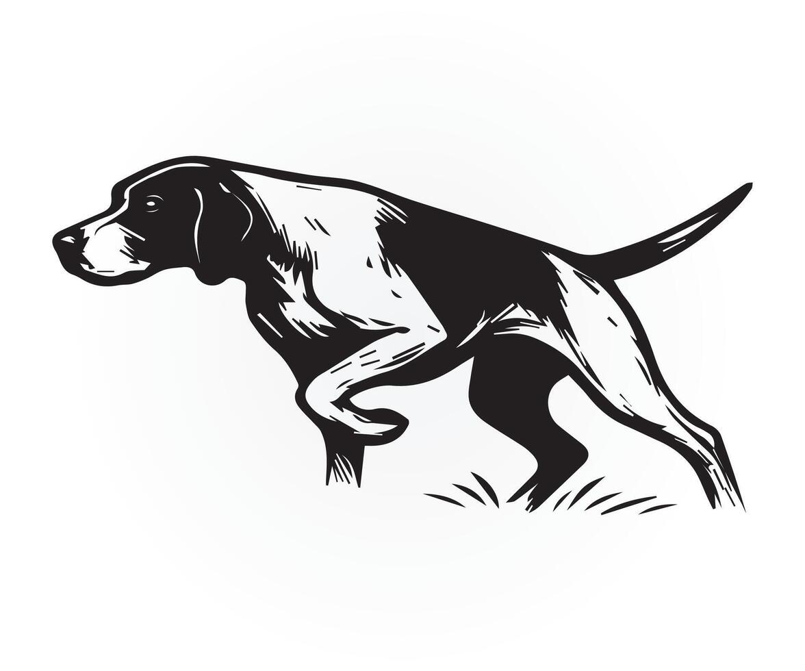 pointer dog illustration, a black and white drawing of a dog running vector