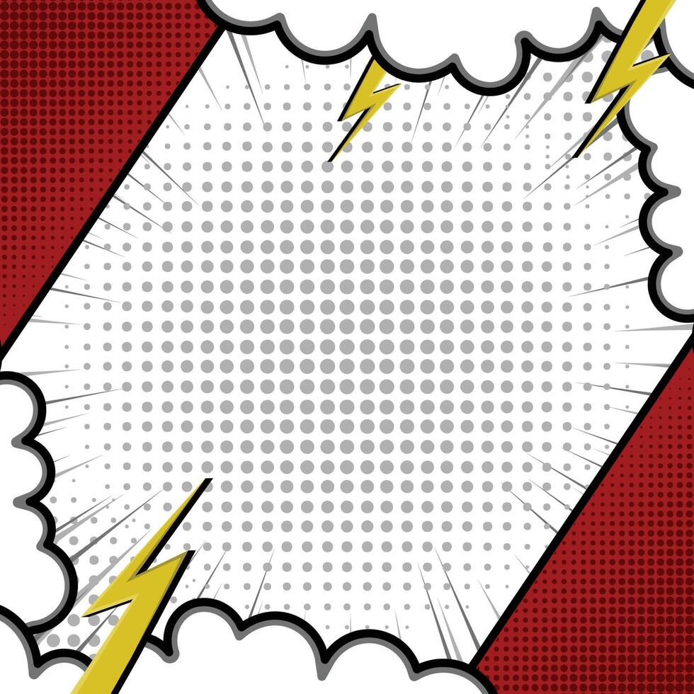 Blank retro comic book frame background template with cloud, halftone illustration vector