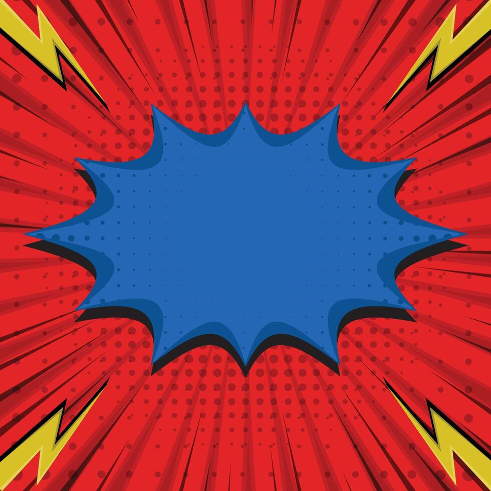 Pop art comic background, retro blank frame radial background with halftone effect illustration vector
