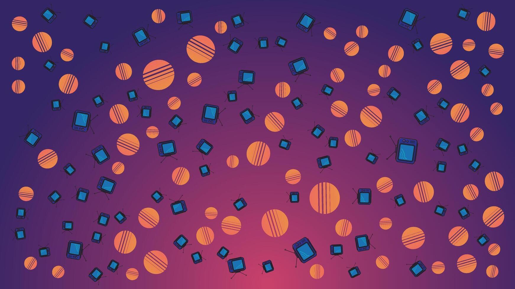 Retro TV and Orange Circle Pattern on Gradient Background in Modern Pop Abstract Aesthetic vector