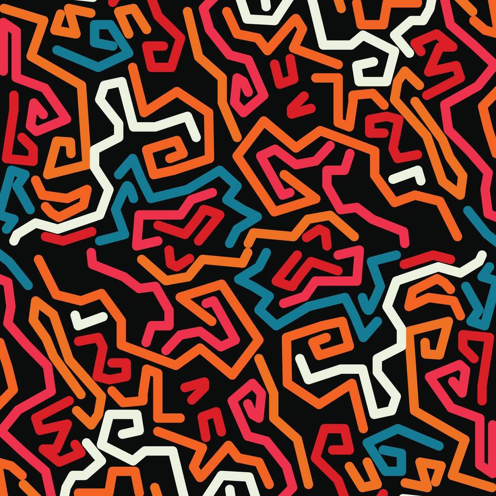 Colorful Abstract Maze Pattern with Playful Lines and Dark Background for Modern Design vector