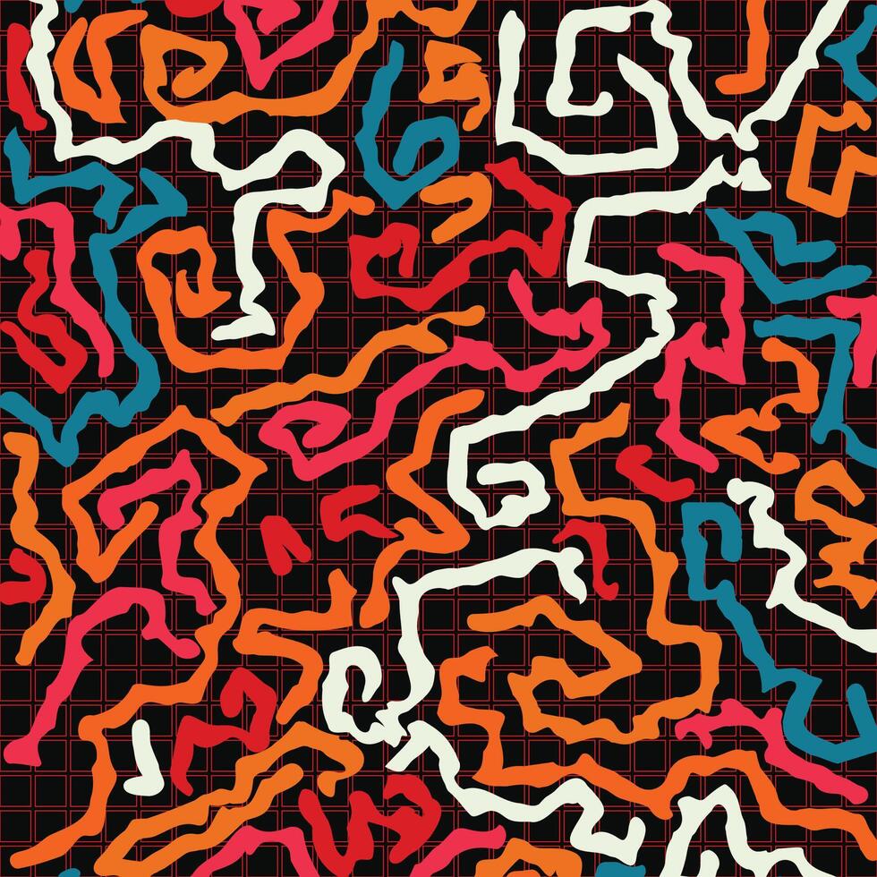 Colorful Hand Drawn Maze Pattern with Abstract Lines and Dark Background for Modern Design vector