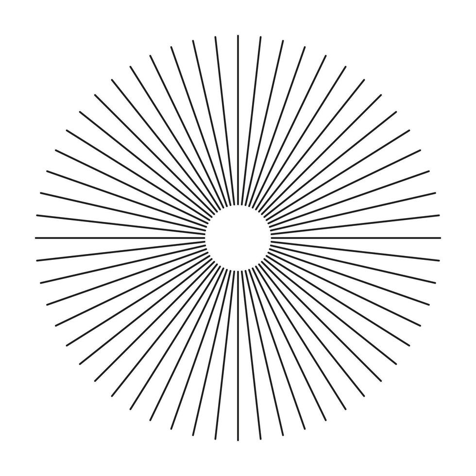 Circular lines element. Radial circle lines. Symbol of Sun star rays. Spokes with black radiating stripes. Abstract illusion geometric shape. vector